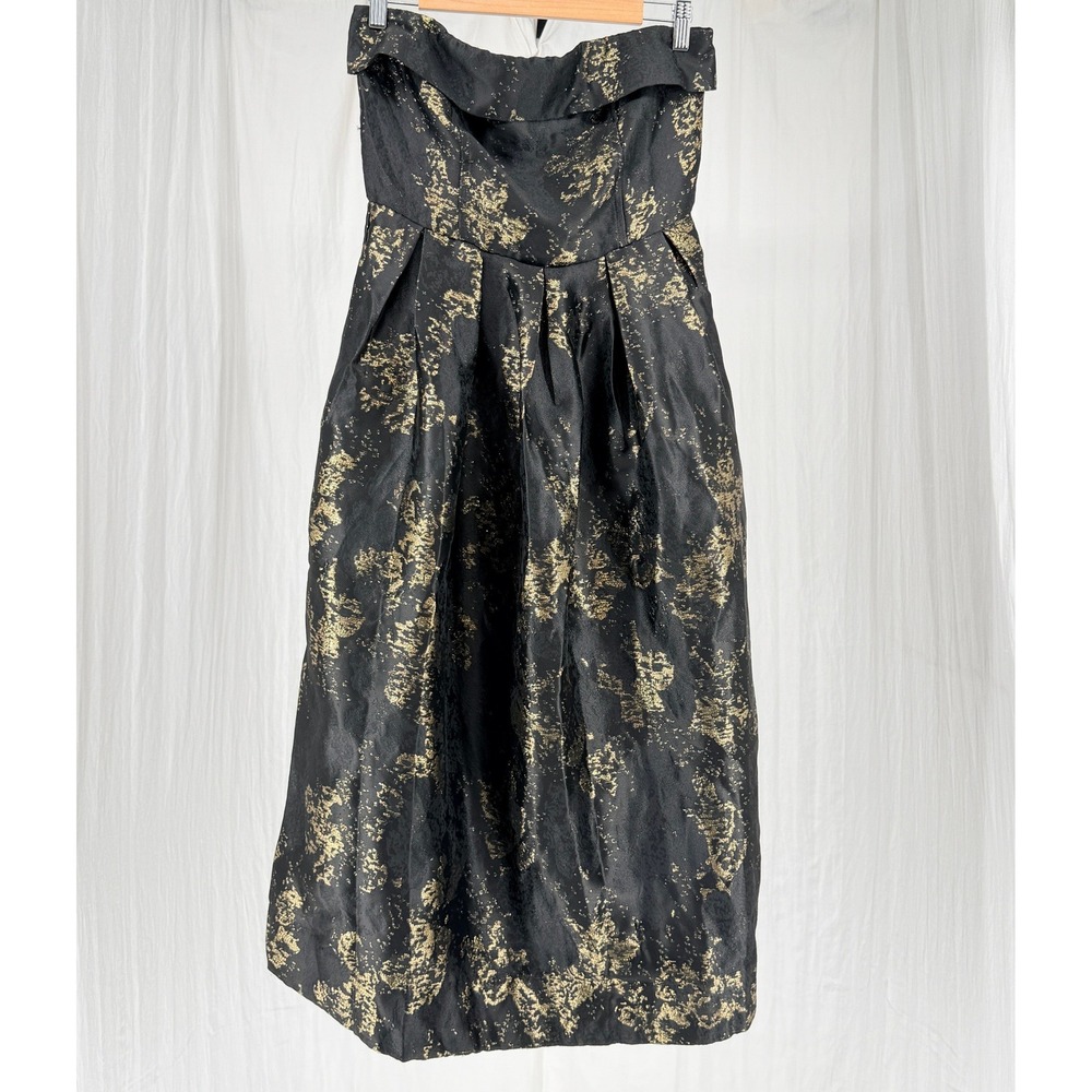 Socialite Metallic Jacquard Strapless Midi Gown Black Gold M - Picture 2 of 11